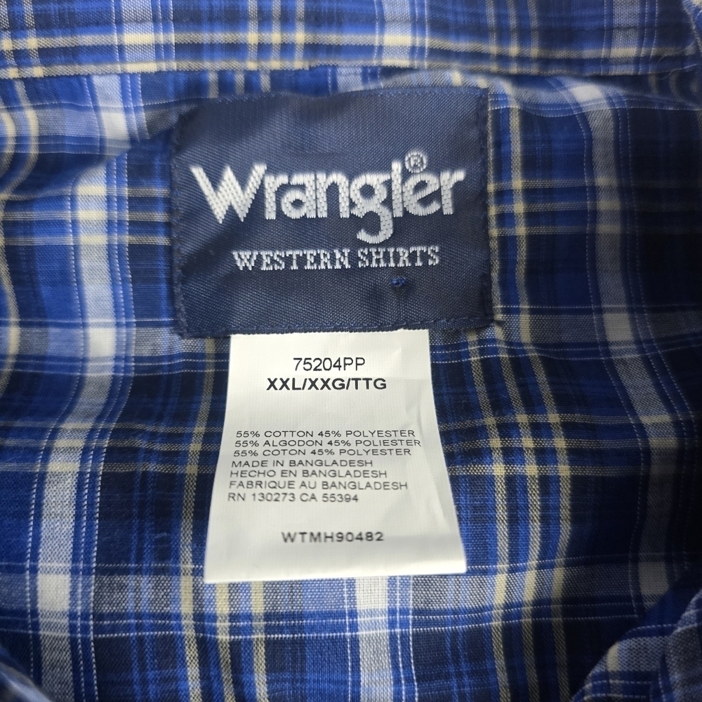 Wrangler Western Blue Plaid Pearl Snap Long Sleeve Cowboy Shirt Sz 2XL - Picture 4 of 8
